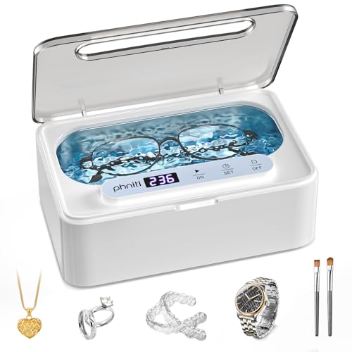 Phniti Ultrasonic Jewellery Cleaner 47KHz Ultrasonic Cleaner Machine 330ml Portable Ultrasonic Retainer Cleaner with 3 Timer Modes for Retainers Jewellery Glasses Dentures Rings Watches Use