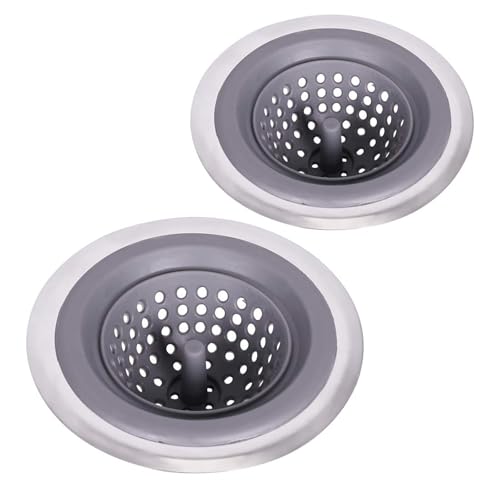 Colador para desagüe de cocina de silicona y acero inoxidable, pack 2