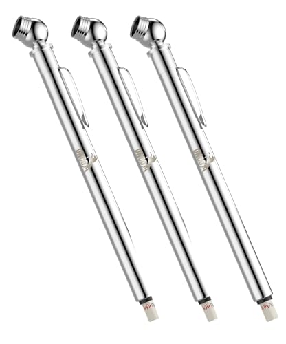 Image of UNCO- Stainless Steel Pencil Tire Pressure Gauge, 3 Pack, 10-50PSI, 10-100PSI, 20-120PSI, Pencil Air Pressure Gauge for Tires with 16 Valve Caps