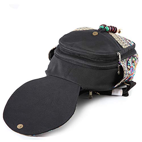 Image of SILKAREA Vintage Embroidered Floral Ethnic Backpack Purse for Women Bohemian Handbag Shoulder Bag Travel Purse (Black S1)