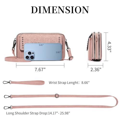 Image of FALAN MULE Crossbody Bags for Women Small Leather Cell Phone Wallet Wristlet Purse with Zip Around 2 Strap
