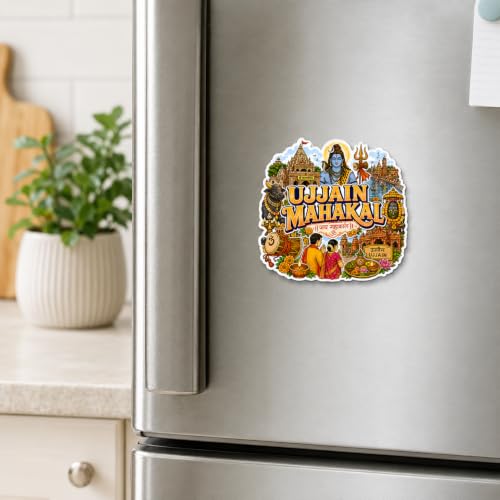 Image of Zesta Wooden Fridge Magnets Set | Refrigerator Decor Magnets for Kitchen | India Souvenir Fridge Magnet Collection | Wooden Magnet for Fridge Door Decoration (Ujjain Mahakal)