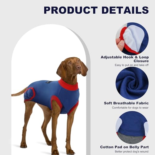 Image of IDOMIK Dog Recovery Suit for Neuter Spay,Anti-Licking Dog Surgical Bodysuit | Soft Dog Recovery Onesie Protects Abdominal Wounds, Easy to Wear, Easy Potty Breaks, E-Collar Cone Alternative,Navy,M