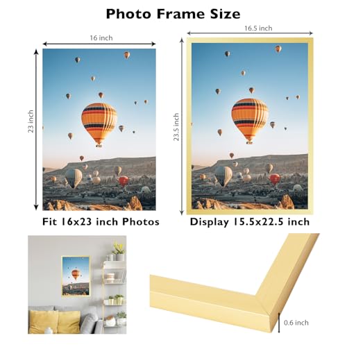 Image of JCJMY 16x23 Picture Frame Gold for Poster Photo Picture, Horizontal and Vertical Formats for Wall Hanging, 16 x 23 Wall Gallery Poster Photo Frame for 16 by 23 Photos Posters, Gold