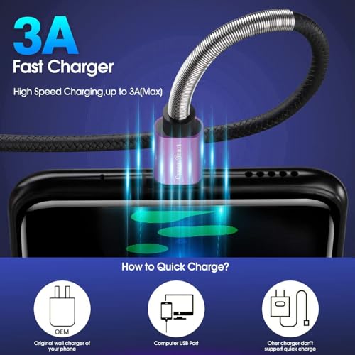 Image of [10Pack 1ft] Compatible with Samsung Galaxy S9 S10 S8 Plus Charger Cord(3A Fast Charging), TPE USB C Type Charger Cable,USB A to Type C Replacement for Samsung A32 /A12 /A10e /A20 /A51 20 /9 /8,LG-Purple