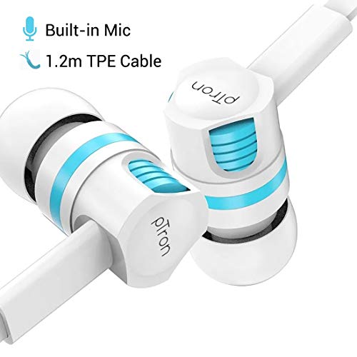 Image of pTron HBE5 Raptor (High Bass Earphones) in-Ear Stereo Wired Headphones with Mic - (White and Blue)