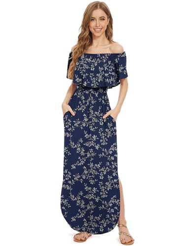 Image of LILBETTER Womens Off The Shoulder Ruffle Party Dresses Side Split Beach Maxi Dress