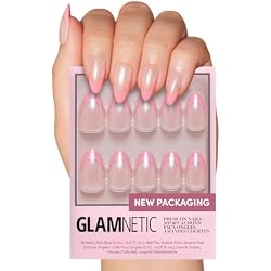 Glamnetic Press On Nails - Bubble Gum Glaze | Short Almond Pink French Tip Fake Nails with a Glaze Finish | 15 Sizes - 30 Nail Kit with Glue