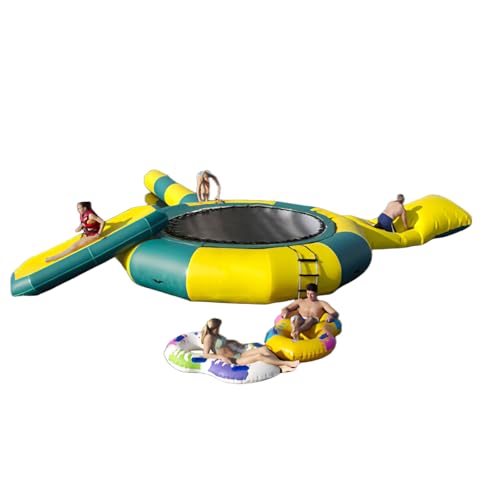 Water Trampoline Park for Lake,Party Inflatable for Lake,Inflatable Bounce Swimming Jumper Platform with Slide/Tube and Diving Pillow Bag,Water Float Jumper for Adults and Kids (Green, 13FT)