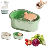 Fruit Cleaner Spinner with Lid, Manual Rotary Fruit and Vegetable Washer, Colander and Bowl, Compact, Easy-to-Use Kitchen Appliance (Green)
