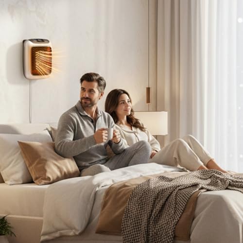 Image of (DRUMSTONE Wall Mounted Electric Convector Heater 800W) - Infrared Heating Technology for Silent Operation & Uniform Heat Ideal for Bathroom, Bedroom, Office, Study Room
