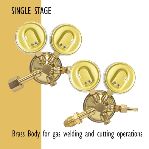 Image of Oxygen Acetylene Regulators, CGA540 and CGA510 Inlet Connection Welding Gas Gauges, Oxygen Acetylene Regulators Set for Welding Gas Cutting Torch, T-Handle