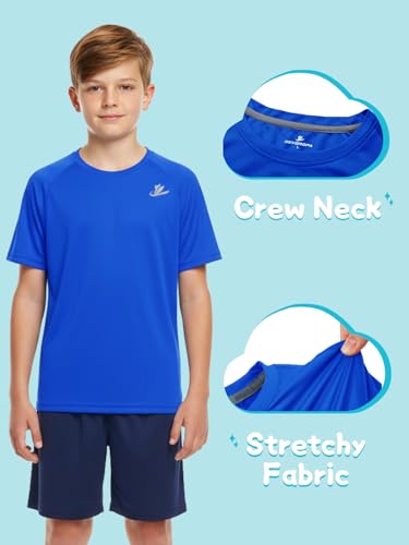 Image of DEVOROPA Youth Boys Compression Shirt Long /Short Sleeve Football Baseball Undershirt Quick Dry Kids Sports Baselayer Crewneck