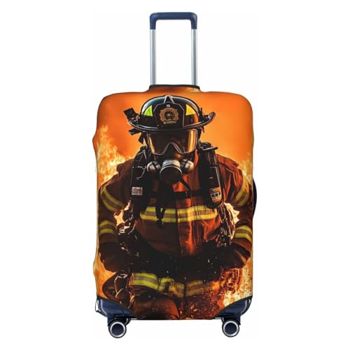 Firefighter Fireman Elastic Travel Luggage Cover, Washable Spandex Suitcase Protector, Anti-Scratch Fits 18-32 Inch
