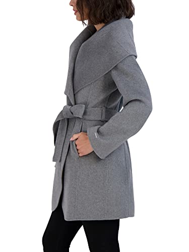 Image of TAHARI Womens Double-faced Luxury Soft Wool Blend Peacoat Removable Belt Wool Coat Oversized Collar