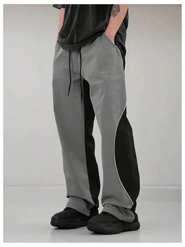 OYOANGLE Men's Color Block Cargo Pants Drawstring Waist Parachute Trousers Streetwear2