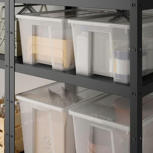 Set of 2, 12-Gallon Clear Plastic Storage Tote with Locking Lid - Durable Organizer Bin for Tools, Gardening Supplies, Basement & Indoor Use - 22.5 x 15.25 x 11 Inch