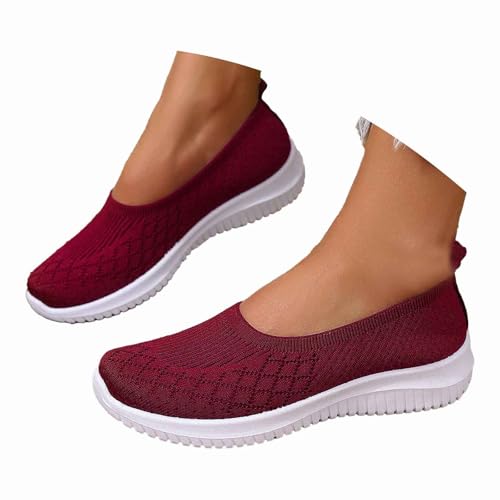 Zapatillas de baile para mujer, zapatillas ortopédicas, zapatillas deportivas para exteriores, ligeras, elegantes, informales, cómodas, para gimnasia, para correr, balerina, rojo, 37.5 EU