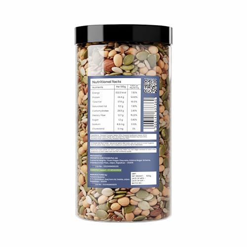Image of Growfitz 7-in-1 Super Seed Mix | Pack of 2 (500g Each)| 24.4g High Protein & Fiber | Roasted Pumpkin, Sunflower, Flax, Chia, Soy Nuts & Sesame | Healthy Snack |