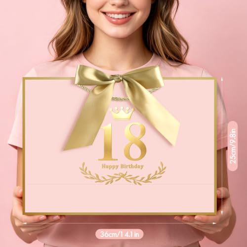 Image of JMANNI Pink Gold 18th Birthday Gift Bag with Card and Tissue Paper, 14.2 inchx9.84 inchx4.3 inch Large Present Bag for Adults, 18 Year Old Birthday Keepsake Party Supplies