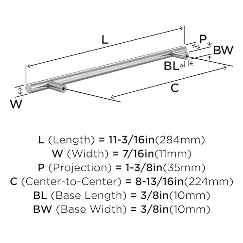 Image of Amerock 8-13 /16 inch Bar Pulls Polished Chrome Drawer Pull | 8-13 /16 inch (224mm) Center-to-Center Mounting Distance and 11-3 /16 inch Overall Length, Durable Carbon Steel Cabinet Hardware