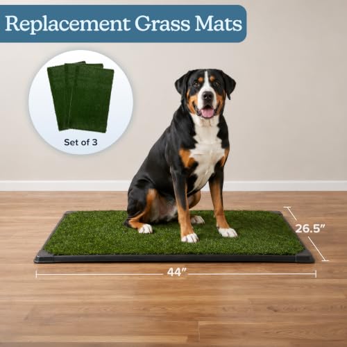 Image of PETMAKER Artificial Grass Pee Pads for Dogs, 3 Pack, 44 inch x 26.5 inch | Replacement Turf Artificial Grass Pads for Indoor and Outdoor Use, Washable Dog Litter Box for Puppy Potty Training