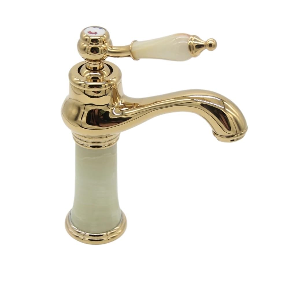 Robinet mitigeur de lavabo en pierre de marbre véritable et cuivre doré monocommande XT611