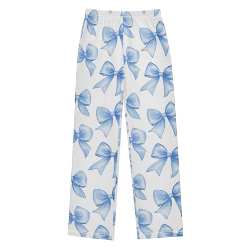 Pajama Bottoms, Blue Ribbon Bow Pajamas Pant Sleep Long Pants Watercolor Lounge Wear Sleepwear Pjs