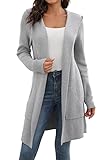 JUOIANTANG Women Warm Strickjacke mit Lang Ärmel Gestrickte Seitentaschen Strickcardigan Rippkragen für Damen Grau S