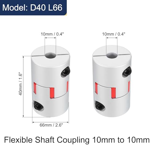 QUARKZMAN D40 L66 10mm bis 10mm Flexible Pflaumen Wellen Kupplung Aluminium Motor Anschluss Flexible Spider Kupplung für 3D Drucker CNC Maschine und Servo Schrittmotor (Silber Farbe/Rot)