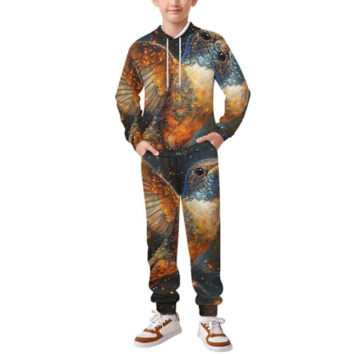 Boys Girls Pullover Hoodie and Pants Outfit 2PCS Set Sweatshirt for Kids, Hummingbird Galaxy Universe