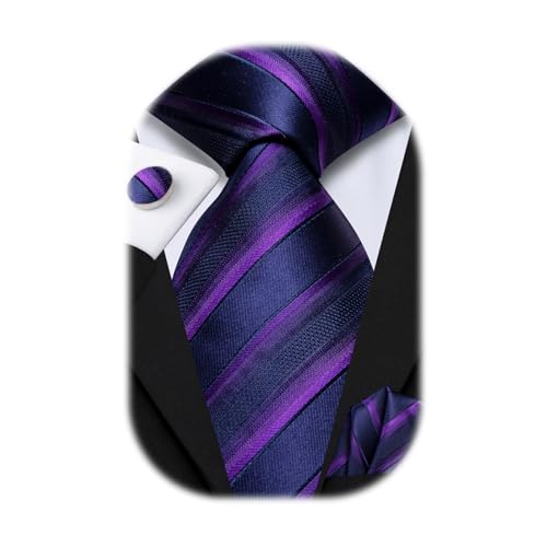 Image of Hi-Tie Silk Ties for Men Plaid Paisley Striped Necktie Pocket Square Cufflinks Set Formal Business