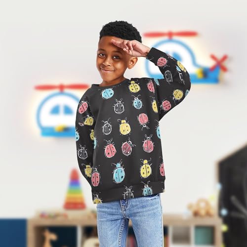 JUNZAN Cute Cartoon Ladybugs Little Kids Hooded Sweatshirt Long Sleeve Fall Tops Shirts Athletic 4T4
