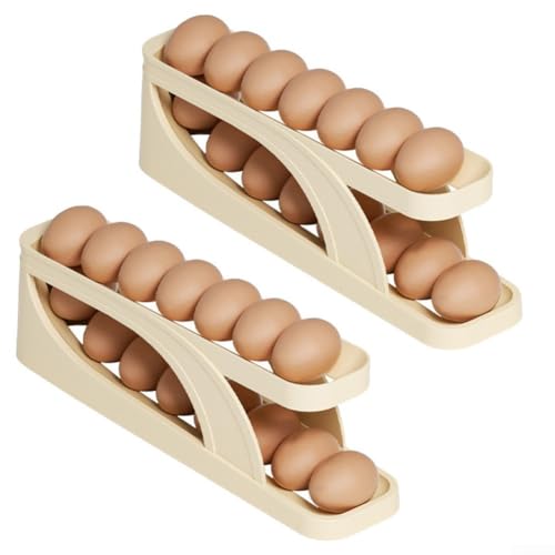 Dispensador automático de huevos, estilo deslizante de doble capa de gran capacidad para refrigerador, diseño de caja de almacenamiento, capacidad para 24 huevos, blanco (2 piezas)