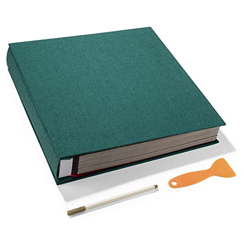 Image of Large Photo Album Self Adhesive 4x6 5x7 3x5 8.5x11 Scrapbook Magnetic Album DIY Scrap Book Length 13 x Width 12.8 (Inches) 120 Black Sticky Pages Linen Cover DIY Photo Album(Dark Green)