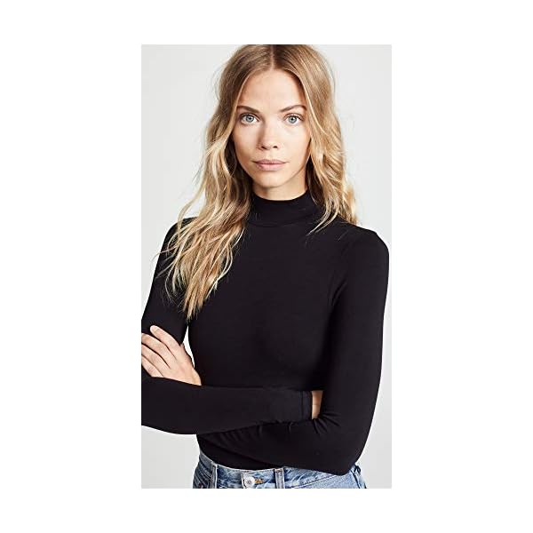 Yummie-Womens-Madelyn-Seamless-Bodysuit Yummie Women's Madelyn Mock Neck Long Sleeve Shaping Bodysuit Outlast® Seamless, Black, Small/Medium