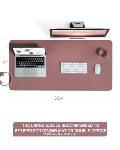 Image of YSAGi Non-Slip Leather Desk Pad L Size, Waterproof Laptop Computer Desk Keyboard Mat, Table Protector Blotter Mat, Large Mouse Pad for Office /Work /Home /Decor(Dark Pink, 35.4 inch x 17 inch)
