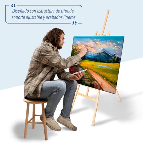 CHELY INTERMARKET Caballete Madera 120 CM Natural Caballete Plegable Para Pintura Lienzo Profesional Artistas Niños Adultos Acrílico Óleo Acuarela Trípode Soporte Portátil Estudio Manualidades - imagen 2