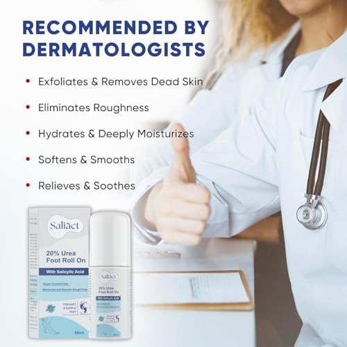 Image of 20% Urea Foot Cream Roll On With Salicylic Acid, Lactic Acid, Olive Oil | Moisturizer for Dry Cracked Feet | Repair and Moisturise Cracked Heels | Hydrates & Nourish Foot Care for Softens Skin | For Women & Men | 50ML (Normal, 100 ml)