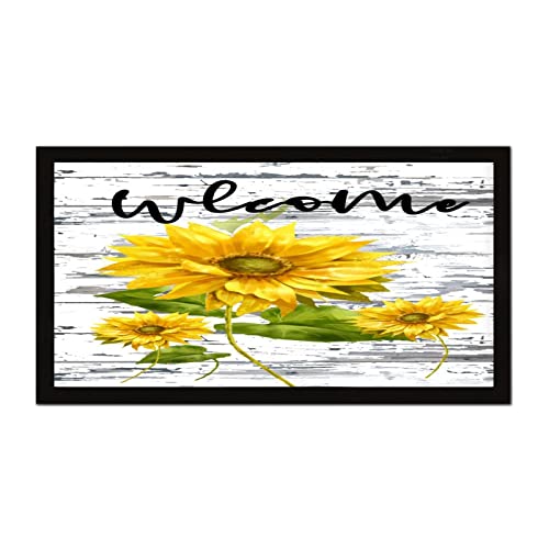 Panneau en bois encadré Welcome Tournesol, décoration murale de 30,5 x 55,9 cm