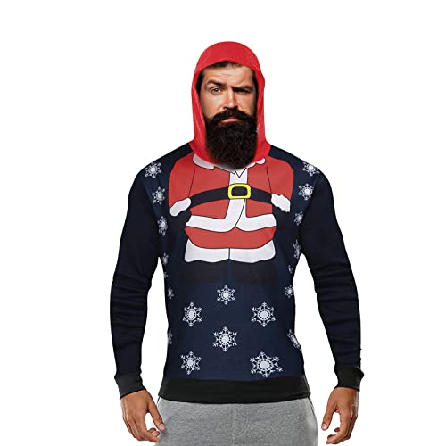 Pull de Noël drôle veste à capuche manches longues pour homme marine