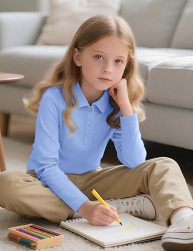 Image of Girls Uniform Shirts Long Sleeve Polo Shirt for Girls