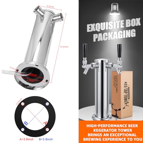 Imaictuu All Stainless Steel Kegerator Tower, Upgraded Dual Tap Beer Tower Dispenser Kegerator Parts，3 Inches Beer Tower Includes Pre-Assembled Hose and Self-Closing Faucet - Thumbnail 4