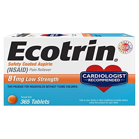 Ecotrin Low Strength Aspirin, 81mg Low Strength, 365 Safety Coated Tablets Cover
