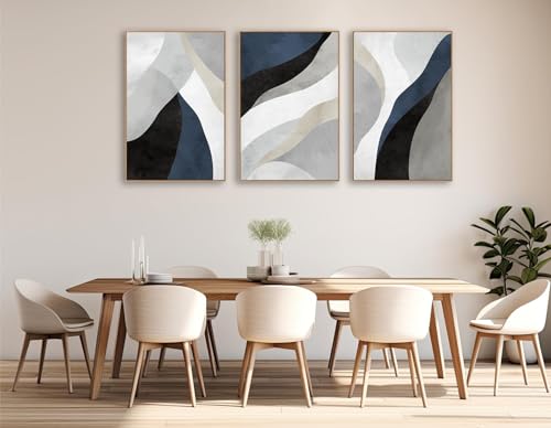 Large Abstract Framed Wall Art, Modern Blue Grey Canvas Pictures, 32"X48"X3 by linglingdog - Used condition - Image 4