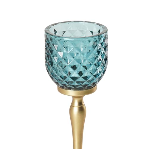 Image of Pure Home Teal Diamond Cut Hurricane - Large| Size: 9 x 9 x 24 cm| Premium Hurricanes for Home Decor| Living Room & Decor Showpiece| Ideal for Diwali & Festive Gifting| Pack of 1| Perfect for Living
