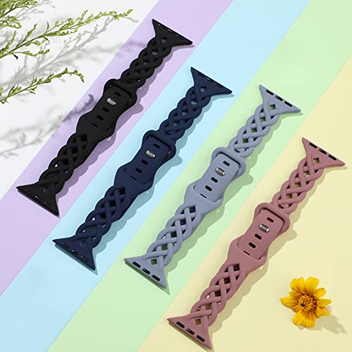 Image of Slim Silicone Bands Compatible with Apple Watch Band 40mm 38mm 41mm 44mm 45mm 46mm 49mm 42mm Women Floral Breathable Braided Lace Thin Sport Strap Replacement Wristbands iWatch SE Series 11 10 9 8 7 6 5 4 3 ultra 2
