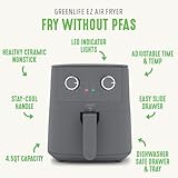 GreenLife 4.5QT Air Fryer, Mechanical Dial Controls, PFAS-Free Ceramic Nonstick Drawer, Adjustable Temp & Timer, LED Indicator, Oil-Less Cooking, Dishwasher Safe, Compact Family Size, Graphite