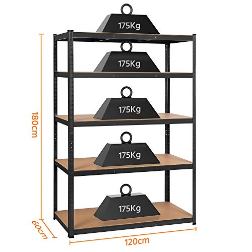 Yaheetech 5 Tier Heavy-Duty Shelving Units Garage Shed Storage Shelf, 120x60x180cm Metal Storage Racking for Warehouse Workshop Black 3 Yaheetech 5 Tier Heavy-Duty Shelving Units Garage Shed Storage Shelf, 120x60x180cm Metal Storage Racking for Warehouse Workshop Black - Image 3