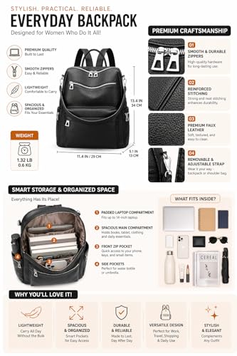 Image of Leather Backpack for Women | Large Capacity | College and Office use | PU Leather | shoulder bag for Ladies,